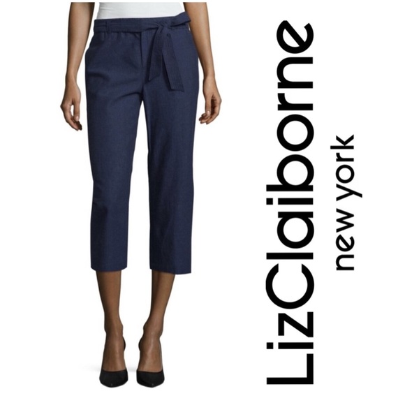 NEW Liz Claiborne Navy Linen Crop Capris | Size: M - Picture 1 of 8